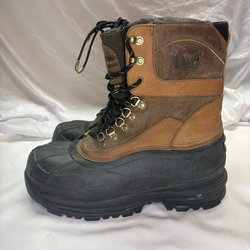 Sorel Conquest Boots Men Size 12 Brown Leather Waterproof Insulated NM8030-287